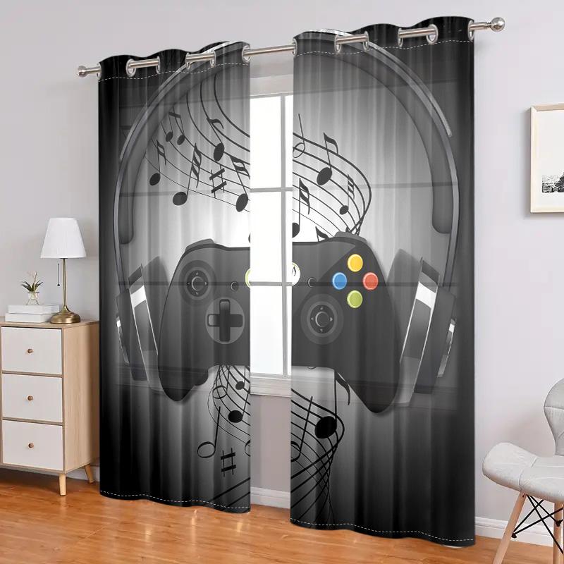2 шт., классные ретро-черные наушники с нотным дизайном, шторы для игрового контроллера - гостиная, спальня, кухня, украшение дома