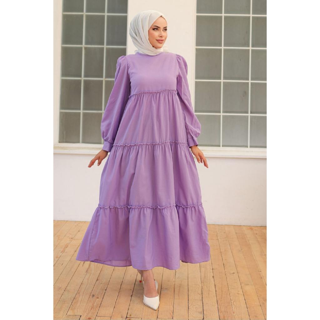 Benay Floor Detail Hijab Dress 1102- Black