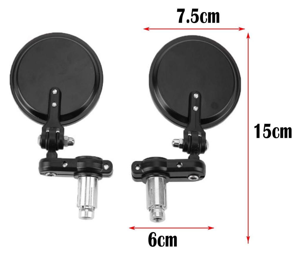 XSAJU Motorcycle Mirror, Left & Right Set, Bar-End Mirror, Universal, Round Shape, Foldable, Black