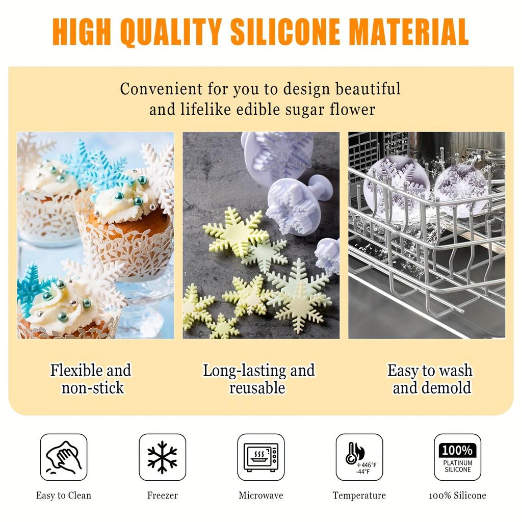 3 шт. Плунжерные вырубки для печенья «Снежинка» - Идеально для праздничной выпечки: Рождество, Хэллоуин, Пасха, Ханука, День Благодарения