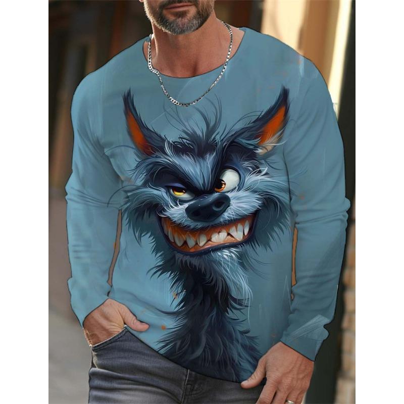Модная мужская футболка с 3D-принтом с рисунком животного тигра волка, осенняя новинка, мужская футболка с длинными рукавами, повседневный пуловер оверсайз, топы
