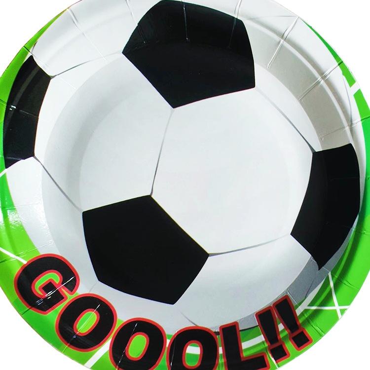 Набор декора для футбольной вечеринки в честь дня рождения: Тарелки, Чашки, Скатерть, Столовые приборы, Фон, Баннер и Воздушные шары.