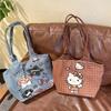 New plaid cartoon cat canvas bag large capacity versatile commuting Shoulder bag kawaii Tote Bags Anime Cat Shoulder Handbags