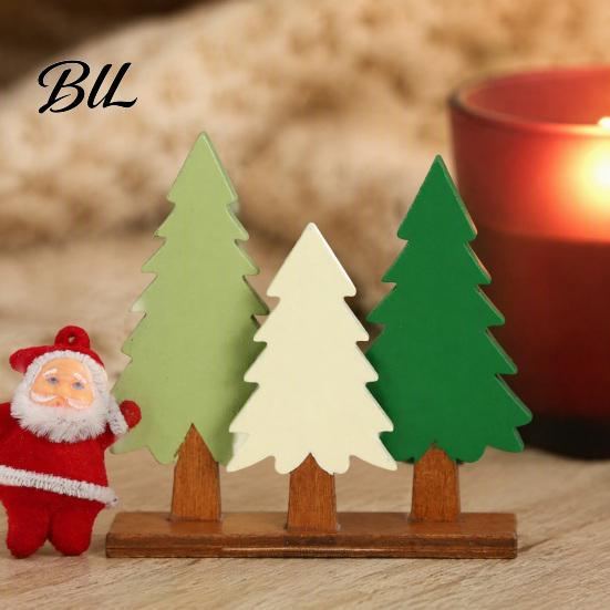 Small Christmas Tree Wooden Table Sign, 3 Colors Pine Sign with Wood Base, Rustic Xmas Desktop Decoration for Holiday Party Theme Home Decor