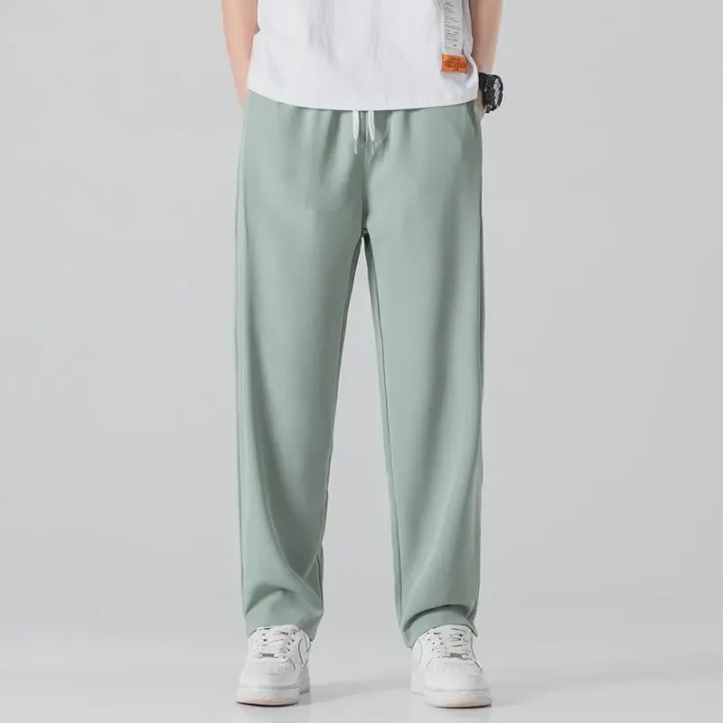 Men's Chinese Retro Tang Suit Ice Silk Wide-Leg Casual Trousers