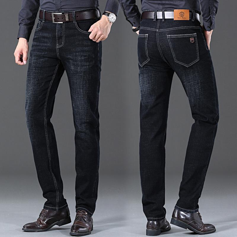 2024 Весна и осень Новые высококачественные джинсы свободного покроя с эластичной прямой молнией Деловые мужские повседневные джинсы