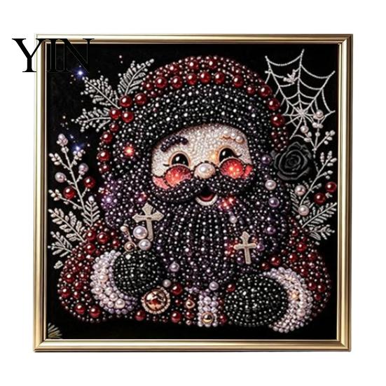 Gothic Style Wall Decor Faux Pearl Art Kit, 3D Dark Evil Pumpkin Painting Creative Holiday Presents for Craft Lovers Spooky Castle Halloween