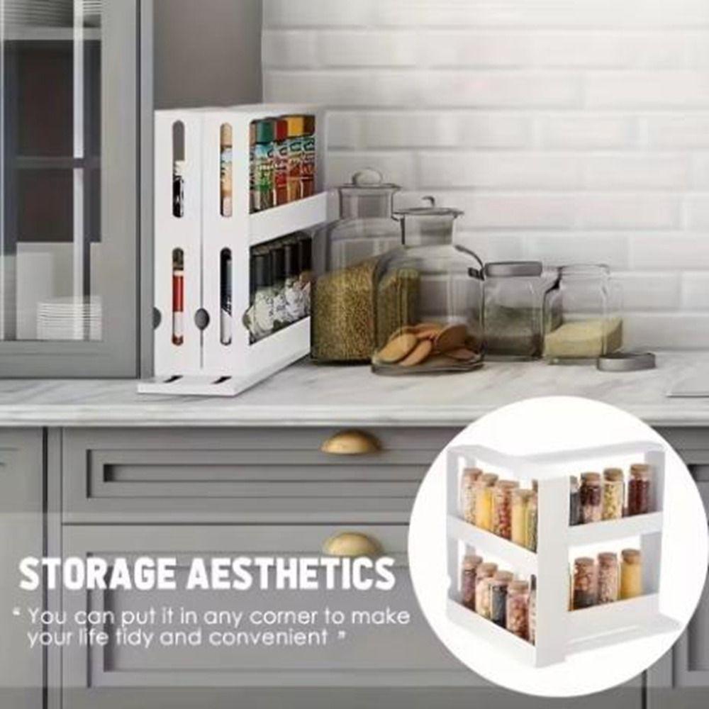 Large Capacity 2 Layer Spice Storage Rack Plastic Rotating Storage Shelf Spice Organizer Bathroom