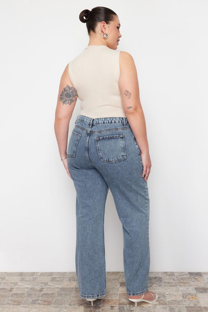 Женские синие джинсы широкого кроя больших размеров