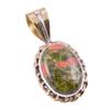 Natural Unakite Gemstone 925 Solid Sterling Silver Two Tone Pendant 1.25" M0w51