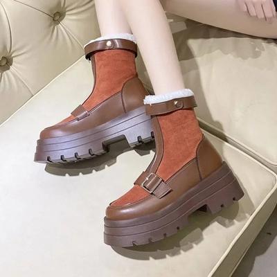 Круглый носок женские зимние ботинки на платформе плюс теплая массивная высококачественная женская обувь 39 не скользкая горячая защитная удобная обувь из искусственной кожи