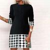 Autumn Women's Fashion Round Neck Slim Fit Long Sleeve Printed A-Line Dress Plus Size Elegant Dress Top
