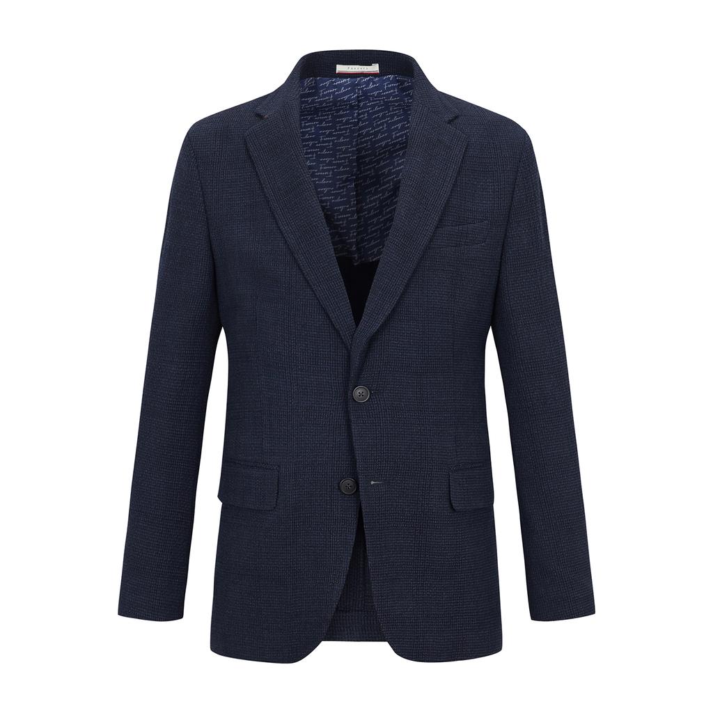 Ferraromilano Wool Blend Seersack Check Jacket Navy (Am0Fozc10449)