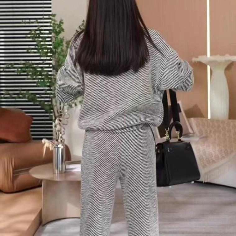 Женский спортивный костюм в полоску на весну и осень, свободный топ на молнии + широкие брюки, комплект из двух предметов