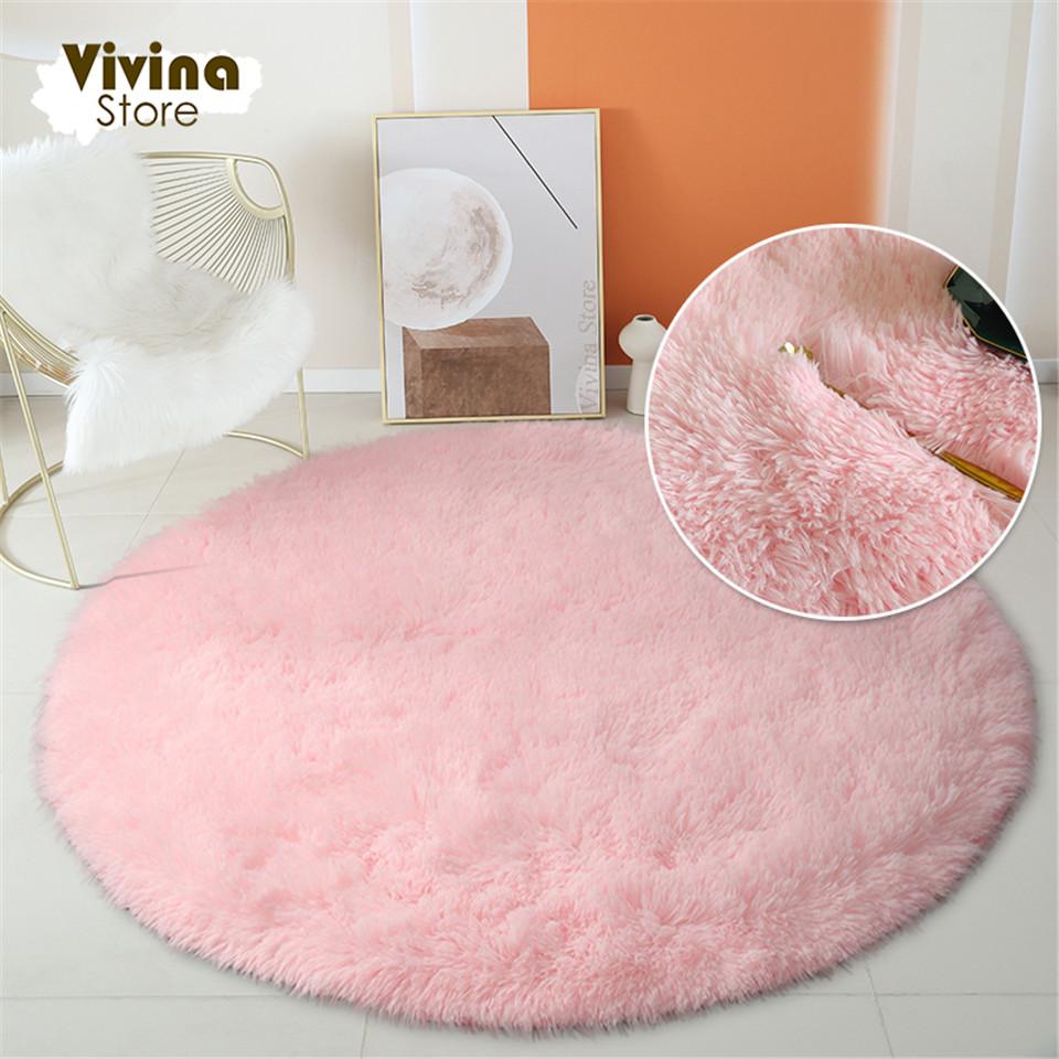 Green Round Shaggy Rug Soft Fluffy Long Hair Floor Mat For Living Room Sofa Chair Bathroom Kids Room Decoration