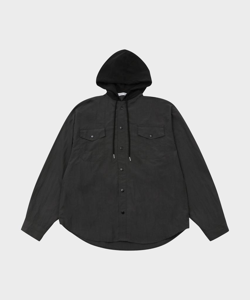 SLOW RECORD HOUSE Nylon Hoodie_Charcoal