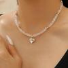 Sweet Cool Spicy Girl Style Hip Hop Imitation Zircon Crystal Heart Shaped Choker Necklace Pendant