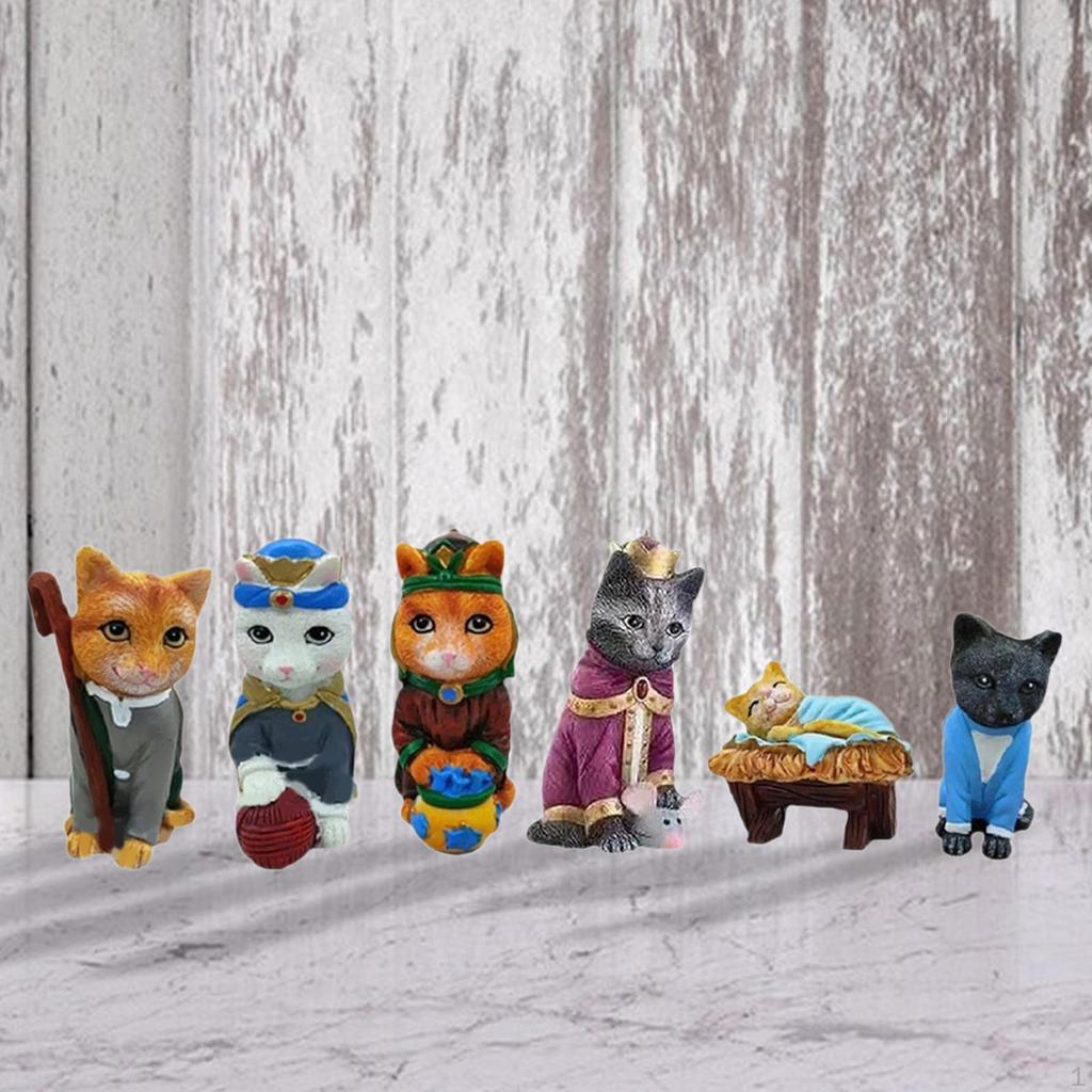 6 шт. милых фигурок кошек, статуэток из смолы, скульптур животных, настольное украшение для апартаментов и отелей