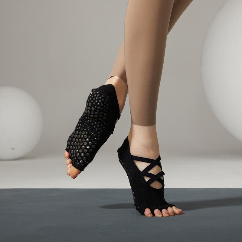 Дышащие носки для йоги с открытой спиной, нескользящие силиконовые спортивные носки для танцев с пятью пальцами, профессиональные однотонные хлопковые носки для пилатеса