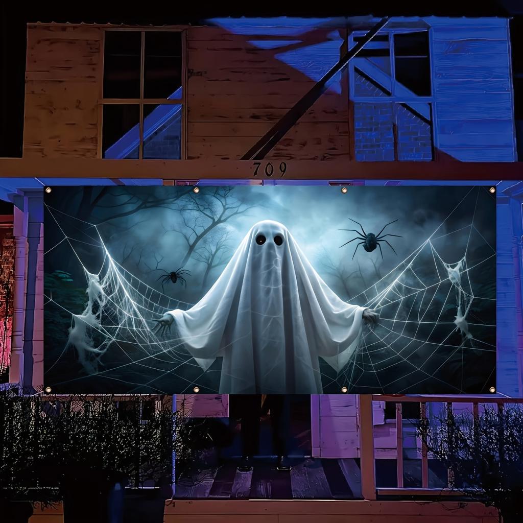 Large-scale party banners, soul-stirring spider web design, festive outdoor wall decorations and photo background props