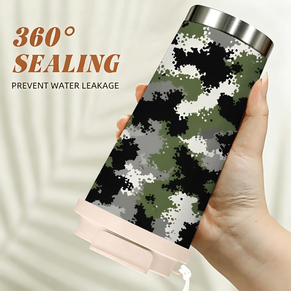 Camouflage Pattern Stainless Steel Insulated Coffee Tumbler Vacuum Thermal Cup,Portable Reusable Travel Mug for Outdoor Hiking