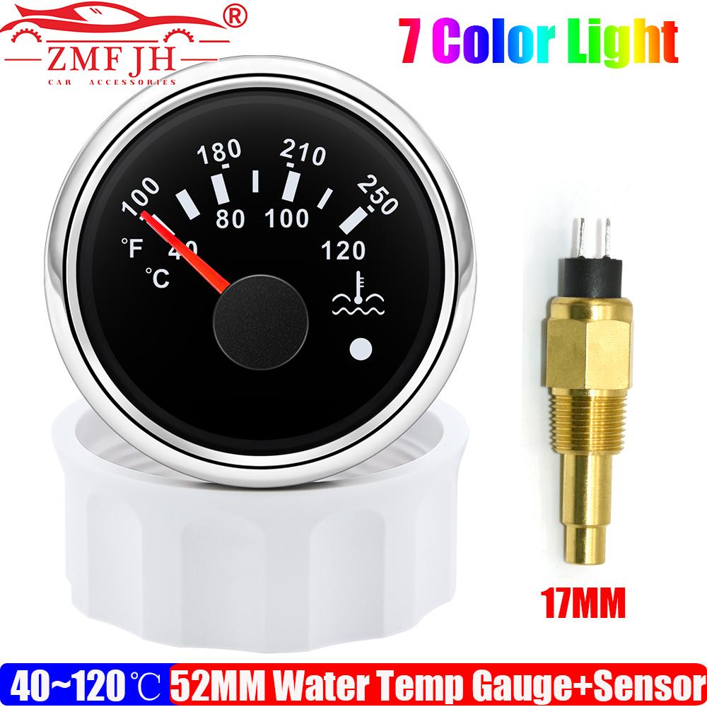 7 Color LED 52MM Water Temperature Gauge + Water Temp Sensor 12MM,14MM,16MM,17MM,21MM for Marine Boat Yacht Car Flash Warning