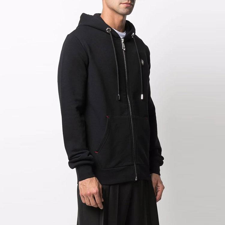 PHILIPP PLEIN Sweatshirts Men's Black Hooded Moderate Cardigan MJB2156PJO002N02