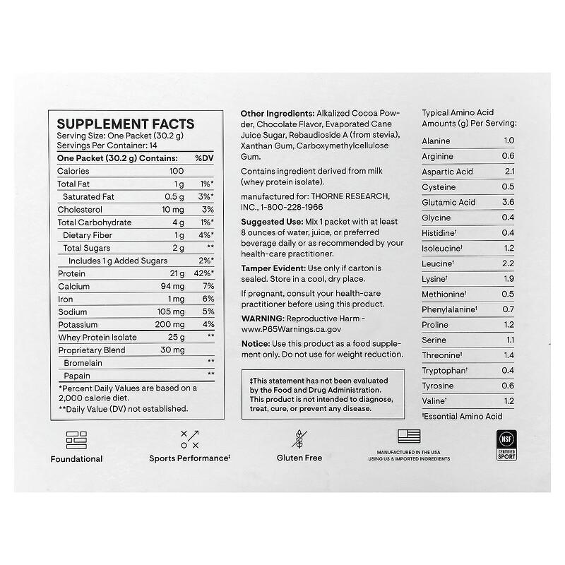 Whey Protein Isolate, Chocolate, 14 Packets, 1.06 oz (30.2 g) Each