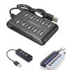 New 4 Port USB 2.0 Hub On/Off Switches + DC Power Adapter Cable for PC Laptop