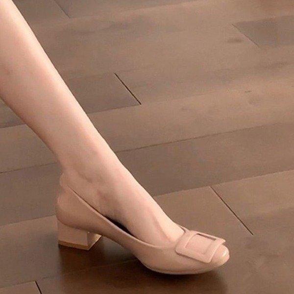 Популярные туфли-лодочки с квадратной пряжкой на толстом каблуке для женщин, весна 2025, новый французский темперамент, квадратный носок, средний каблук, офисные туфли на высоком каблуке