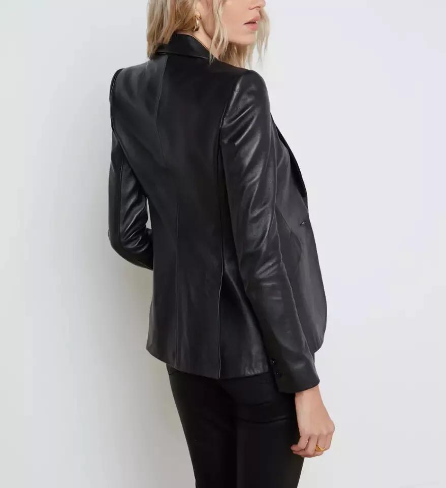 AL KHALID Black Blazer Stylish Formal Designer Real Lambskin Women Leather Party Handmade