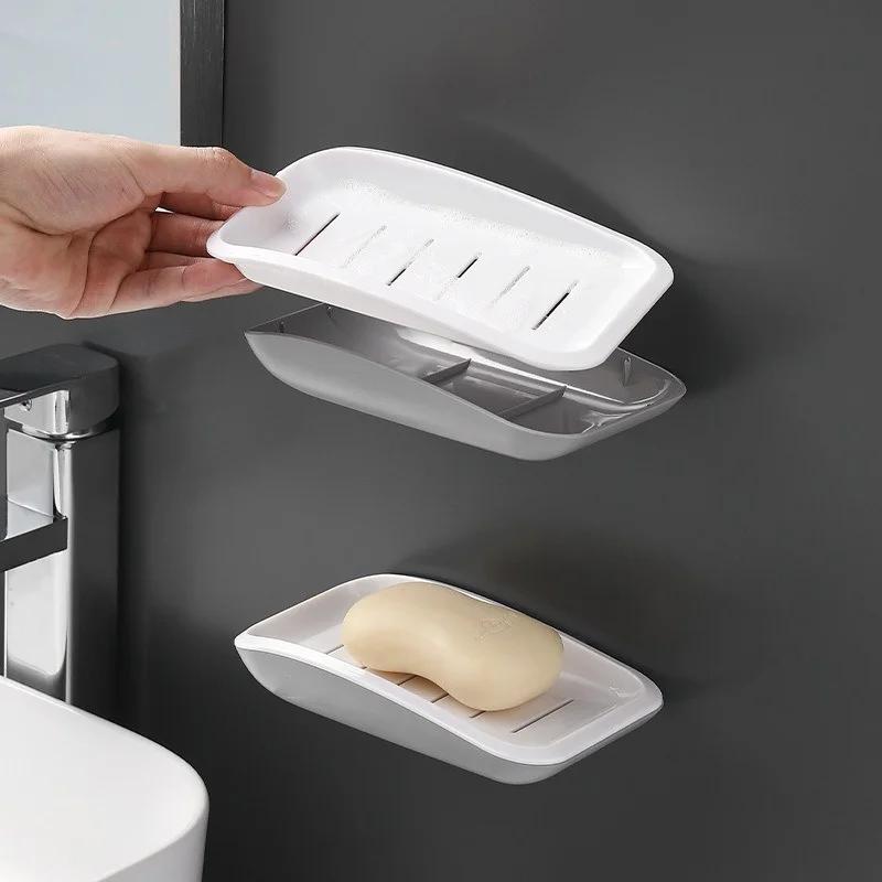 1Pcs Drainage Soap Box Wall Hanging Soap Rack Household Plastic Creative Toilet Simple  Holder Without Punching Soap Rack