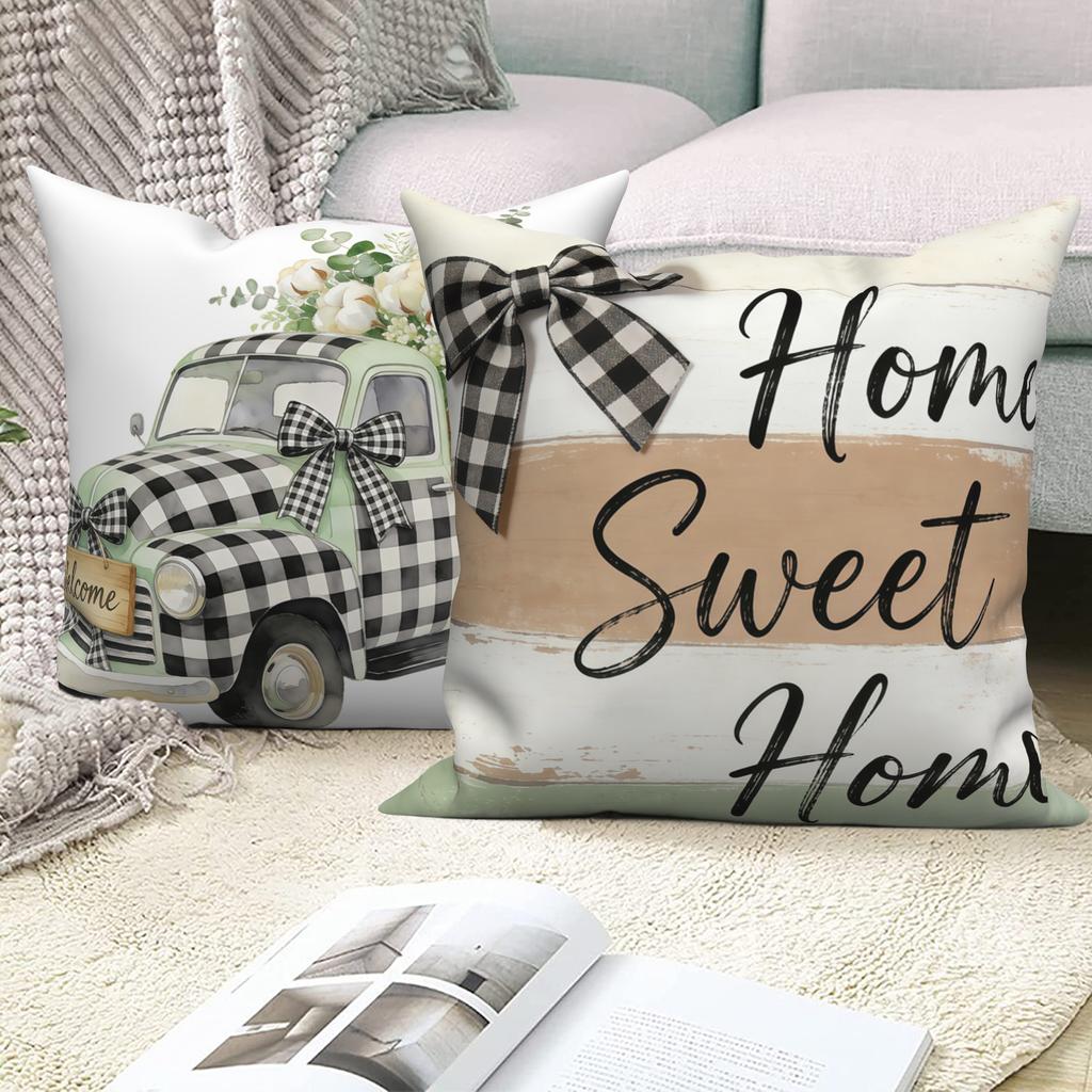 4Pcs Farmhouse Throw Pillow Covers Faith Family Farm Home Sweet Home Cushion Cases Polyester Linen Fabric Material Pillowcase