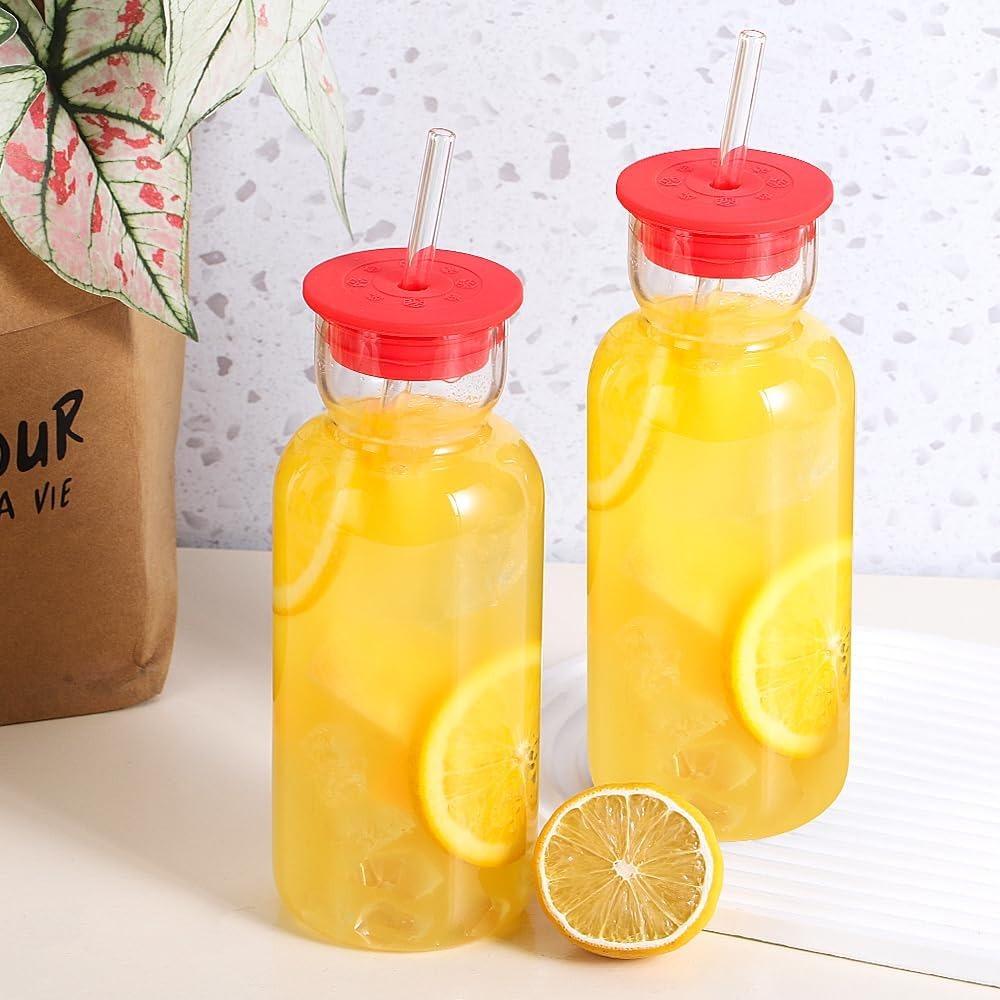 Heat Resistant Glass Water Bottle with Straw Silicone Lid Drink Cup Food Grade Juice Bottle  Bar