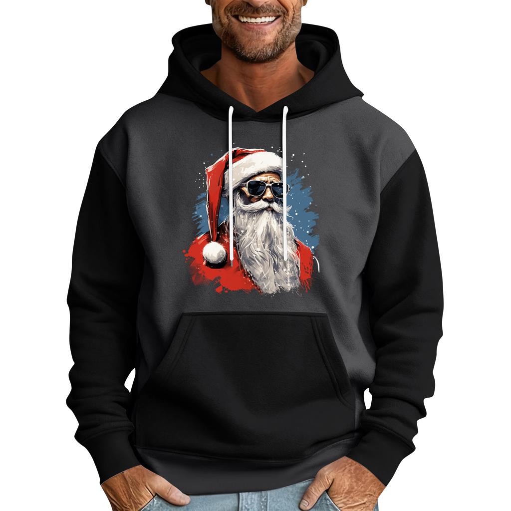 Мужской рождественский свитшот с капюшоном, повседневный, спортивный, удобный, с цветными блоками и принтом