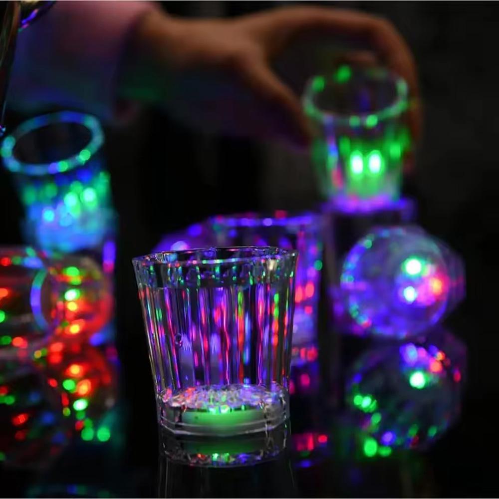 12/24pcs Mini LED Flashing Plastic Beverage Wine Drink Cup Home Bar Decorative Party Club Mug Color Flashing Light Whisky Mug Dr