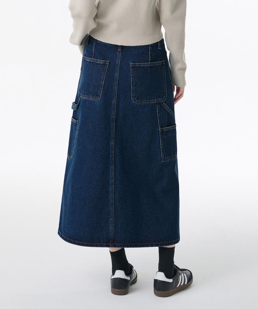 Musinsa Standard Woman Women'S Denim Carpenter Long Skirt [Medium Indigo]
