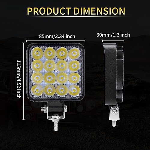 RIGIDON 4 шт. 3,3-дюймовый квадратный 48 Вт рабочий светодиодный светильник для автомобильной светодиодной панели с узким углом обзора светодиодный 6000 К водонепроницаемый пылезащитный универсальный для 12 В/24 В