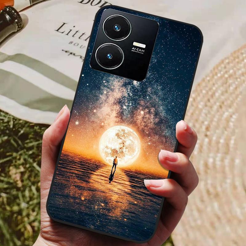 Для чехла Vivo Y22 Y22s 2022 Модный расписной черный силиконовый мягкий чехол на заднюю панель Для чехла для телефона Vivo Y22s VivoY22 Y 22 Y22 s 4G Coque