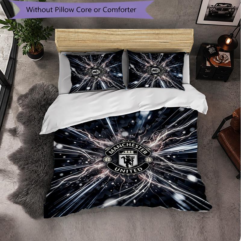 Manchester United Pattern 3 Pieces Bedding Set Soft Microfiber Duvet Cover with Pillow Cases for Bedroom