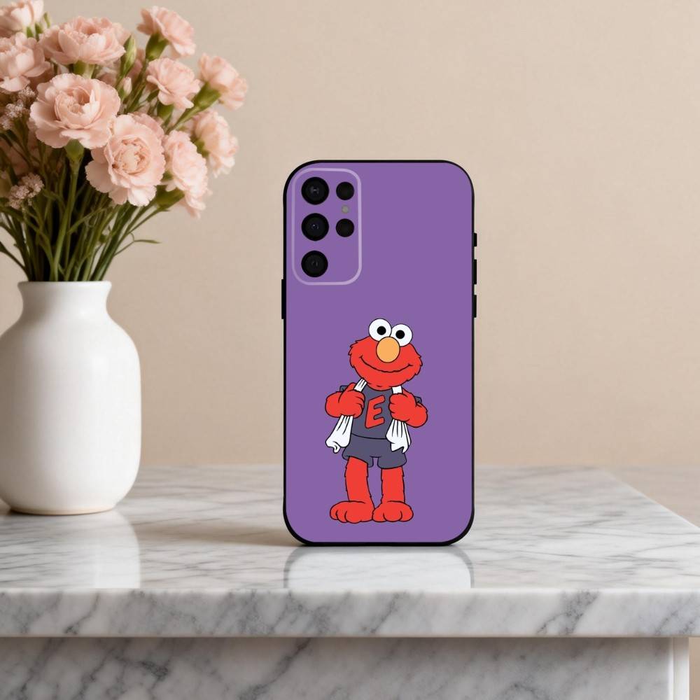 C-Мультяшный R-Красный милый A-Элмо-O Чехол для телефона для Samsung S25,24,23,22,30,21,10,9,Ultra,Plus,Lite,FE,4,5 G Мягкий черный чехол