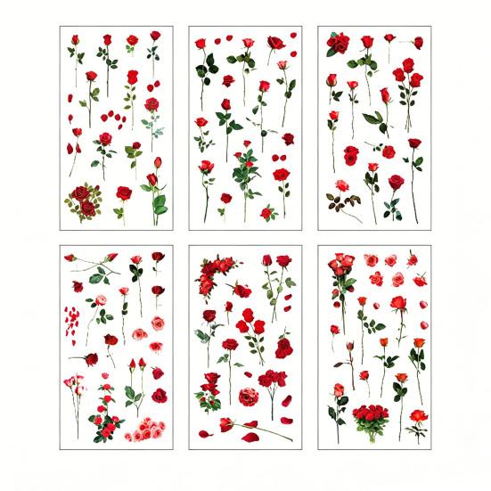 Floral Scrapbook Supplies 6 Sheets/Set Natural Flower Stickers, Waterproof PVC Plants Decals, Plant Decals Transparent Decorative Stickers for