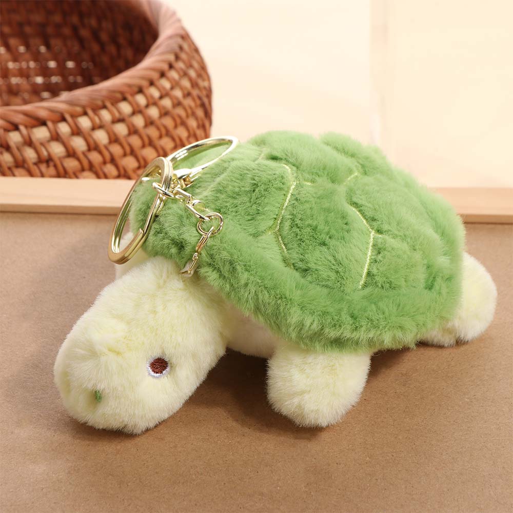 PP Cotton Pulling Turtle Plush Keychain With Sound Green Doll Key Ring Female Girls