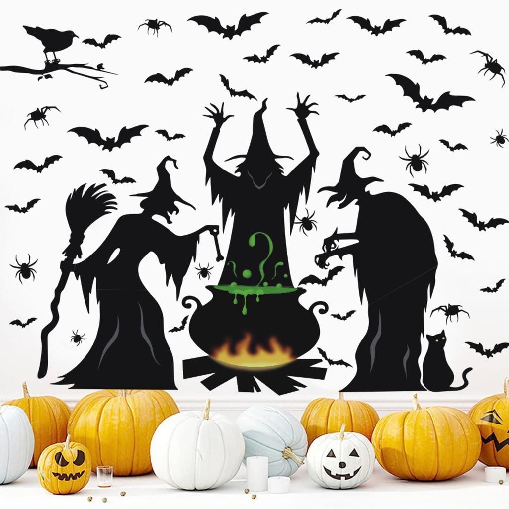 Halloween Window Stickers Holiday Party Living Room Wall Decoration Witch Wall Stickers Horror Atmosphere Stickers