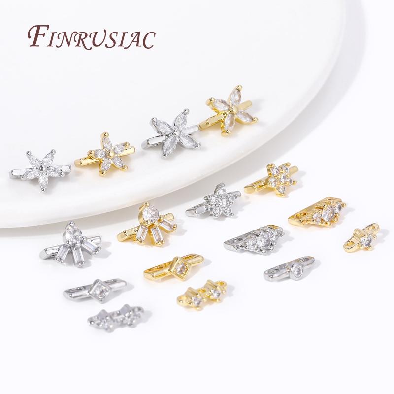 18K Gold Plated Multi-designs Zircon Flower Spacer Bars 2/3 Holes Separators for Strand Beads Jewelry Making Accessories