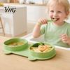 Silicone Suction Placemat Baby Foldable Dinner Plates with Fork And Spoon, Easy Clean Toddler Food Tray Travel Feeding Essentials, Divided Set