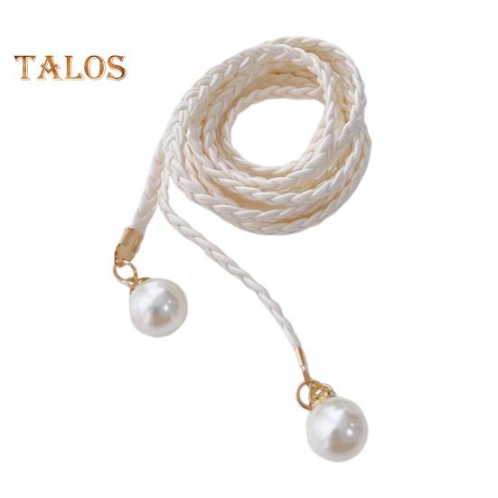 Pearl Waist Chain Elegant Vintage Imitation Leather Slim Belt with Knot for Women for Party Dresses Pants