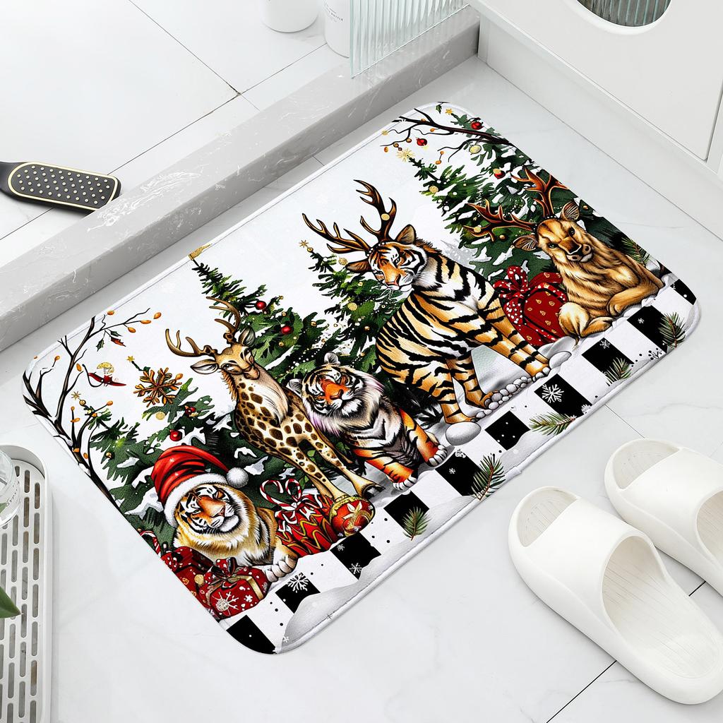 Christmas Pine,deer,and Owl Patterns,washable Door Mats for Christmas,suitable for Decorating Carpets In Corridors,bathrooms,hom