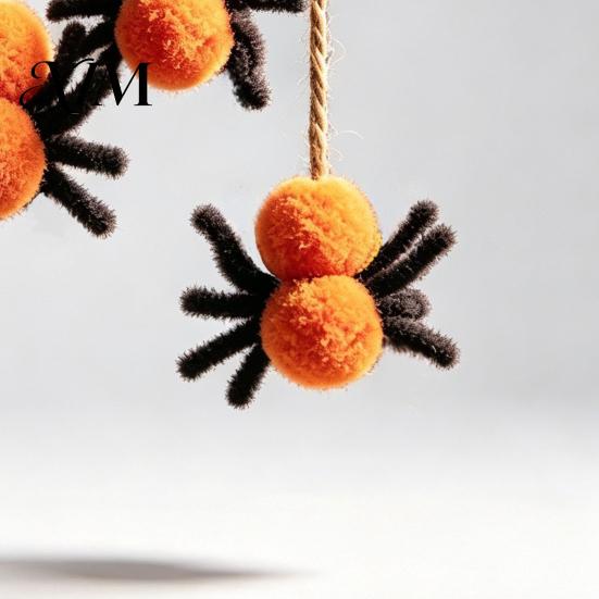 Wall Ornament for Home 78 Inch Halloween Hanging Spider Banner, Mini Black Orange Plush Window Sign Pom Garland Party, Fireplace, Decor Decoration