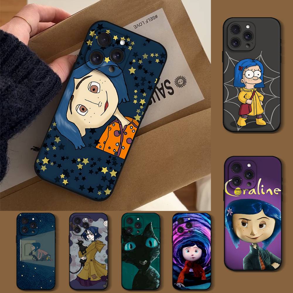 Чехол для телефона C-CoralineS для iPhone 1716 15 14 13 Pro Max 11 12 Mini X Xs XR Черный Силиконовый Чехол